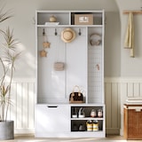 thumbnail of Flurgarderobe Komplett-Set 100x40x185,5 cm mit gepolsterter Sitzbank, Flip-Top Schuhschrank, 6 Haken, offener Stauraum, Garderobe, modern, Weiß