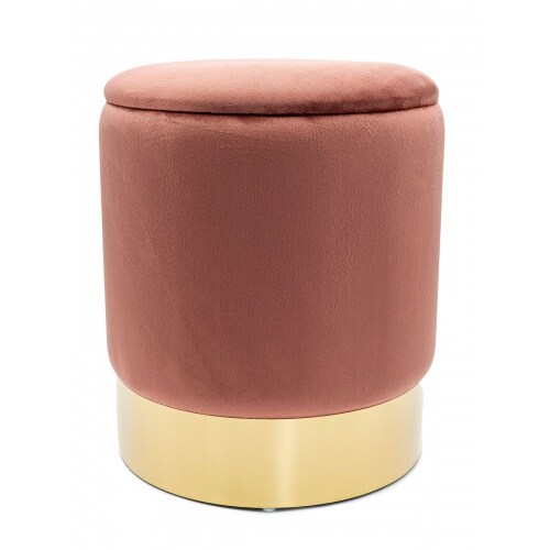 Samthocker Ø 31 H 38 cm Velour Hocker mit Stauraum u. Deckel - Deko Hocker Samt Pouf : rose