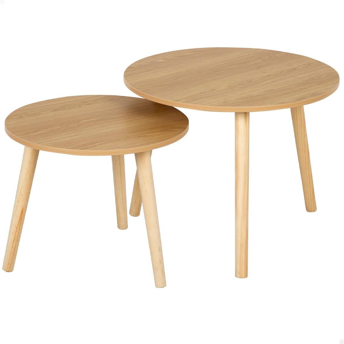 Max Home Set 2 mesas auxiliares redondas madera D39x32 cm y D48x38 cm