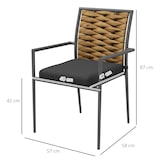 thumbnail of Gartenstuhl 2er Set Outdoor Rattan Schwarz 57x58x87 cm stapelbar mit Kissen ergonomische Rückenlehne Stahlrahmen wetterfest