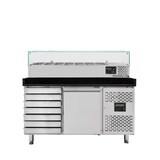 thumbnail of Mesa refrigerada para pizza, 1 porta, 7 gavetas massa, aço inox, mármore negro, 390 L, EN 60 x 40 cm, vitrine de ingredientes GN 1/4, Vaiotec 11265