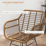 thumbnail of Esszimmerstuhl 2er Set 56x60x79 cm Natur+Schwarz mit Polyrattan Sitzschale Armlehnen Stahlbeinen rutschfesten Fußkappen ergonomisch