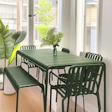 thumbnail of 【HYZL1233-120cm】Outdoor Essgruppe Tisch und Stuhlkombination Set aus Eisen garten Tisch und Stuhlset für den Außenbereich Dunkelgrün