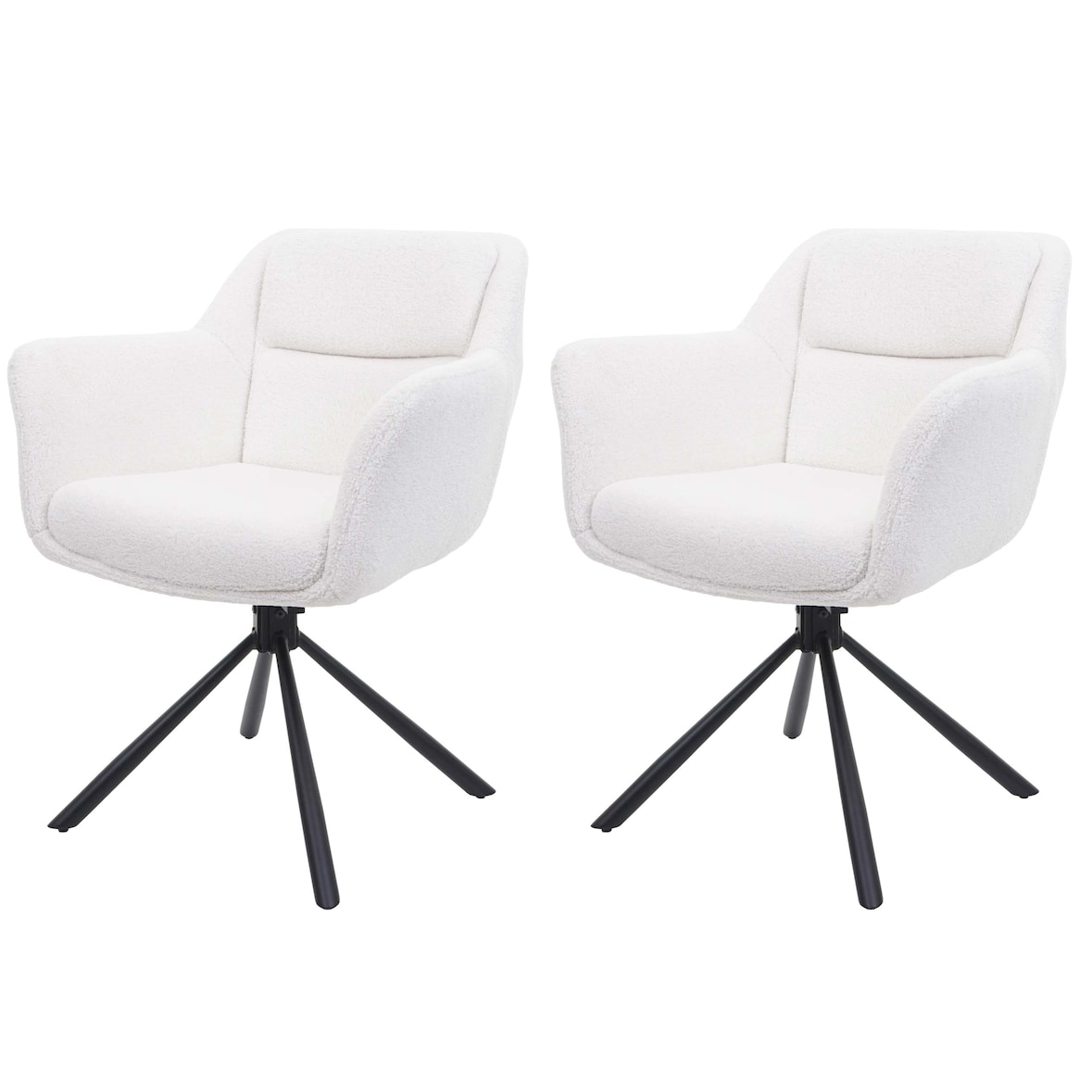 Set van 2 eetkamerstoelen HWC-K33, keukenstoel Stoel, draaibare autostand, stof MVG ~ bouclé-wit