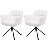 thumbnail of Set van 2 eetkamerstoelen HWC-K33, keukenstoel Stoel, draaibare autostand, stof MVG ~ bouclé-wit