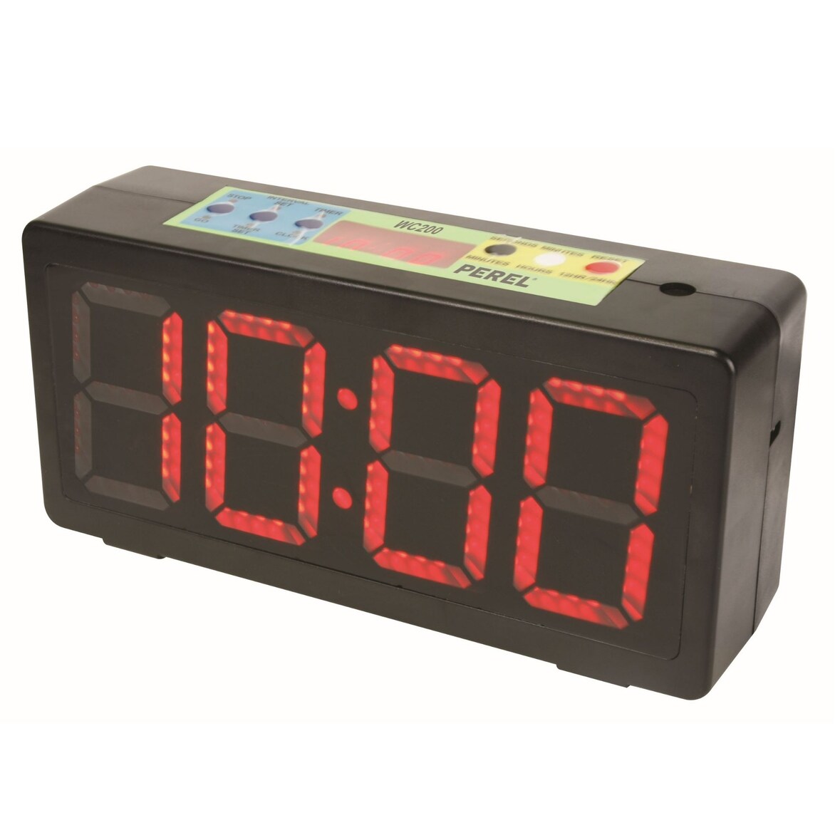 Perel Reloj de pared, pantalla LED digital con cronómetro, temporizador de cuenta atrás y temporizador de intervalos, 327 x 93 x 156 mm, negro