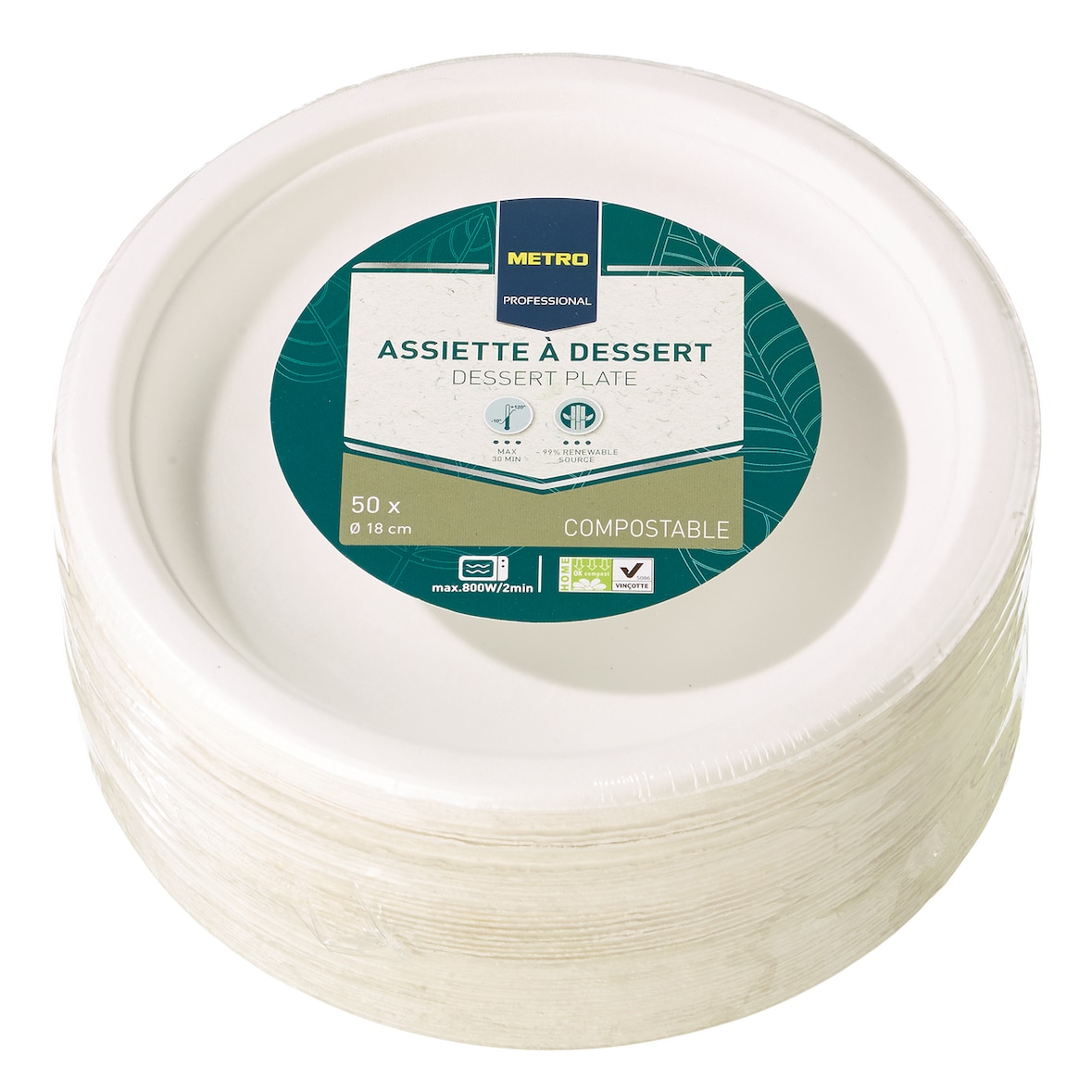 METRO Professional Teller, Bagasse, kompostierbar, rund, 18 cm, 50 Stück
