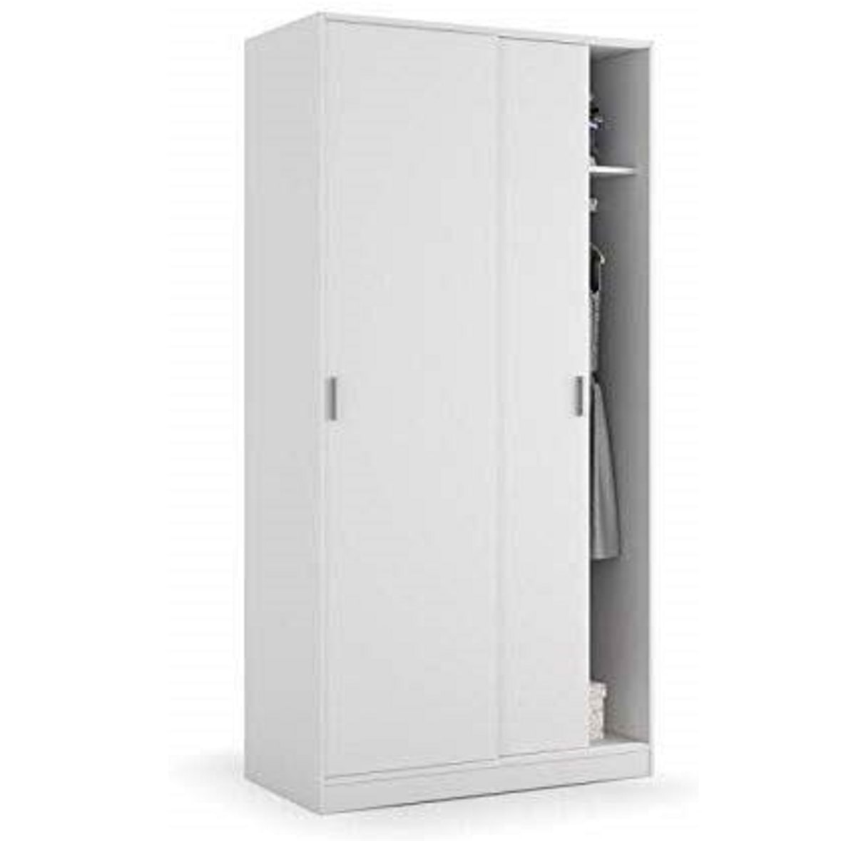 Armadio Guardaroba Vestiti 2 Ante Scorrevoli Ripiano Appendiabiti Salvaspazio Maniglie In Metallo Camera Da Letto Stanza Arredo 100x200x50 Cm Bianco