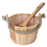 thumbnail of Secchio per sauna con inserto HWC-B26, accessori sauna secchio per sauna mestolo per infusione, legno di pino 3,5 L ~ marrone chiaro