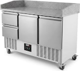 thumbnail of Romux® Pizzatisch 1 Tür und 4 Schubladen 140x70 cm mit Arbeitsfläche aus Granit mit Umluftkühlung | Pizzakühltisch aus Edelstahl