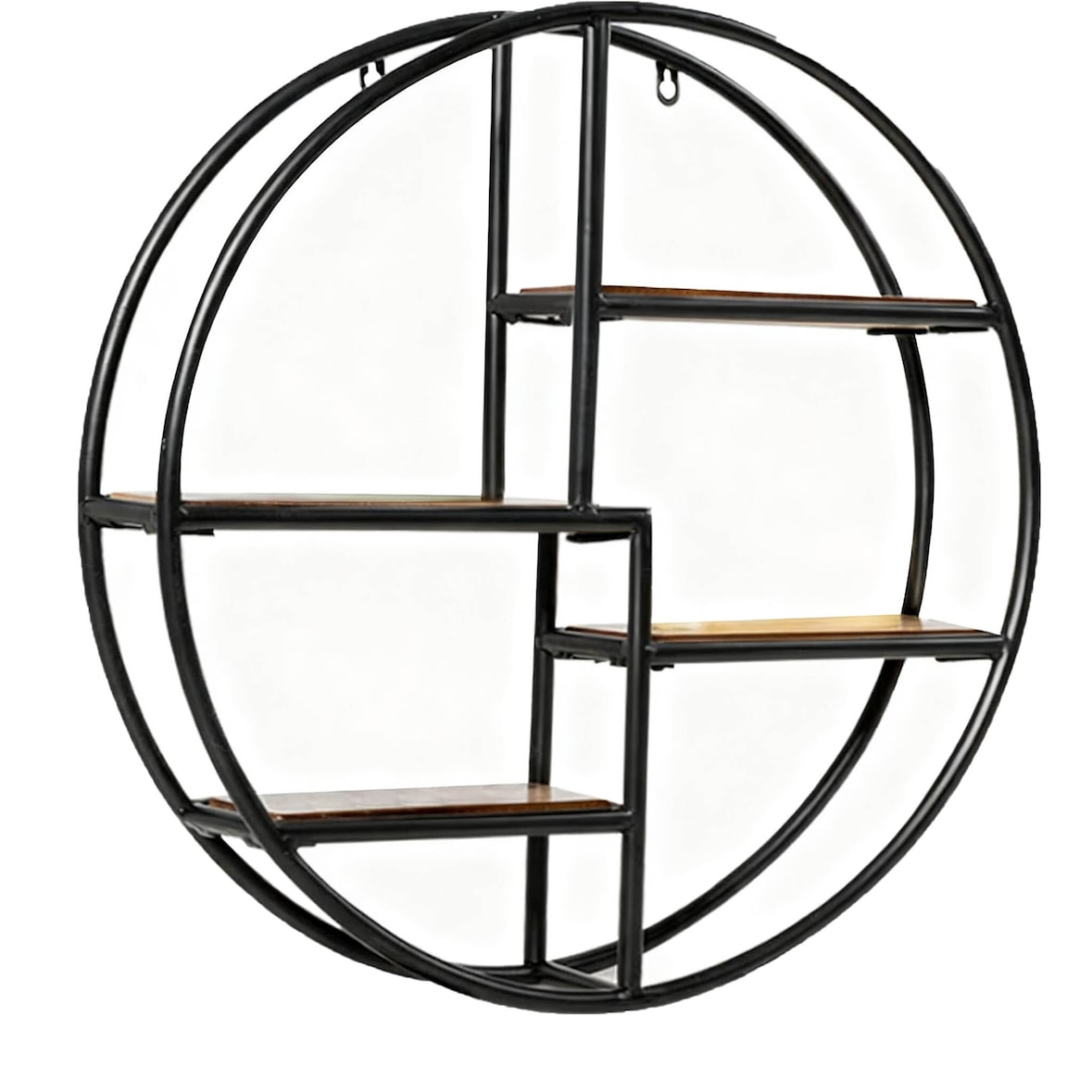 COSTWAY Runde Wandregal, Hängeregal mit 4 Regalböden, Metallregal, Holz, Rundes Bücherregal für Schlafzimmer, Wohnzimmer
