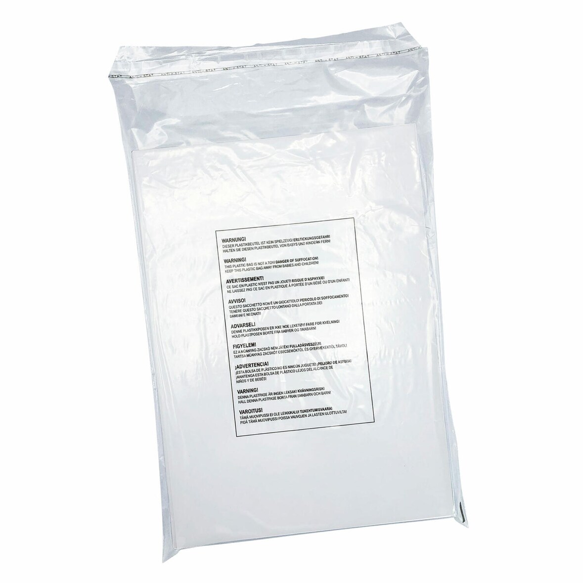 100x Adhäsionsverschlussbeutel LDPE mit Warntext gelocht 300 x 500mm 40my