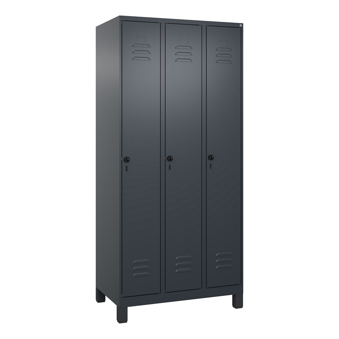 C+P Spind Classic PLUS, Füßen, 3 Abteile, HxBxT 195x90x50cm, Sicherheitsdrehriegel, Anthrazit von PROREGAL