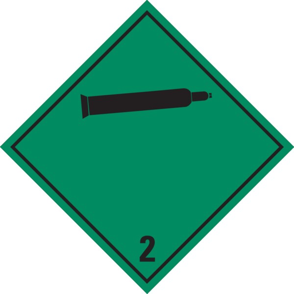 Gefahrzettel, Gefahrgutklasse 2 - Nicht entzündbare, nicht giftige Gase - 100x100 mm Folie selbstklebend
