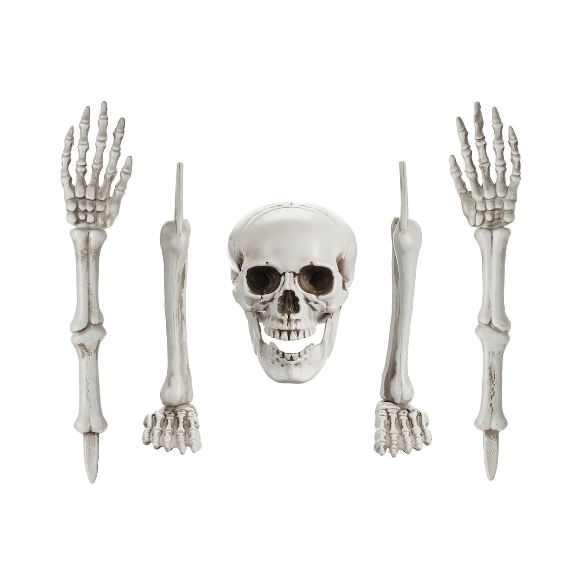 5 Deko Skelett Knochen 22-44cm Kunststoff - Gruselige Skelettteile Indoor & Outdoor Partydeko Halloween Party Gruselparty Spukhaus Skelettdeko Weiß