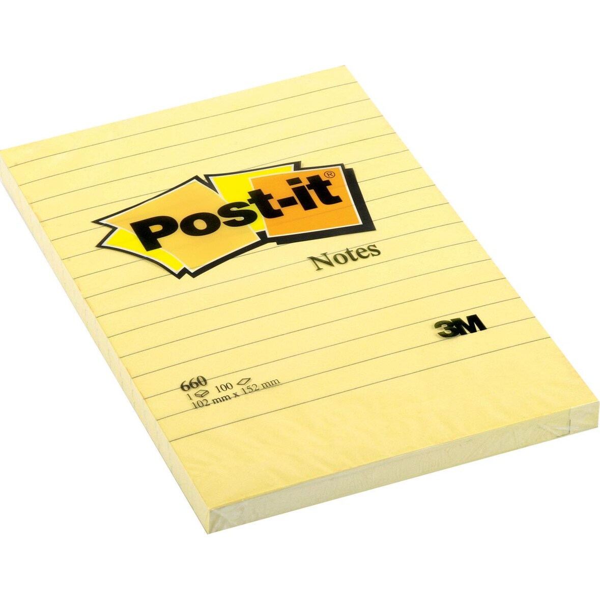 POST-IT Bloc repositionnable de 100 feuilles 102 x 152 mm Jaune ligné