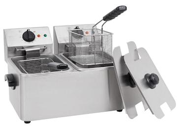 METRO Professional Freidora doble GDF3024, acero inoxidable, 49.4x37.8x31,3cm, 2 x 4 L, temperatura hasta 190°C, panel de control extraíble, plata