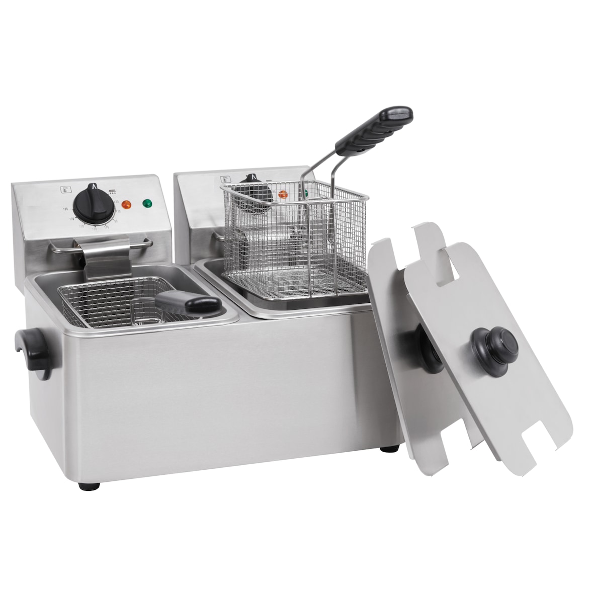 METRO Professional Fritadeira dupla GDF3024, aço inoxidável, 49.4 x 37.8 x 31.3 cm, 2x 4 L, 2x 2500 W, temperatura máxima de 190 °C