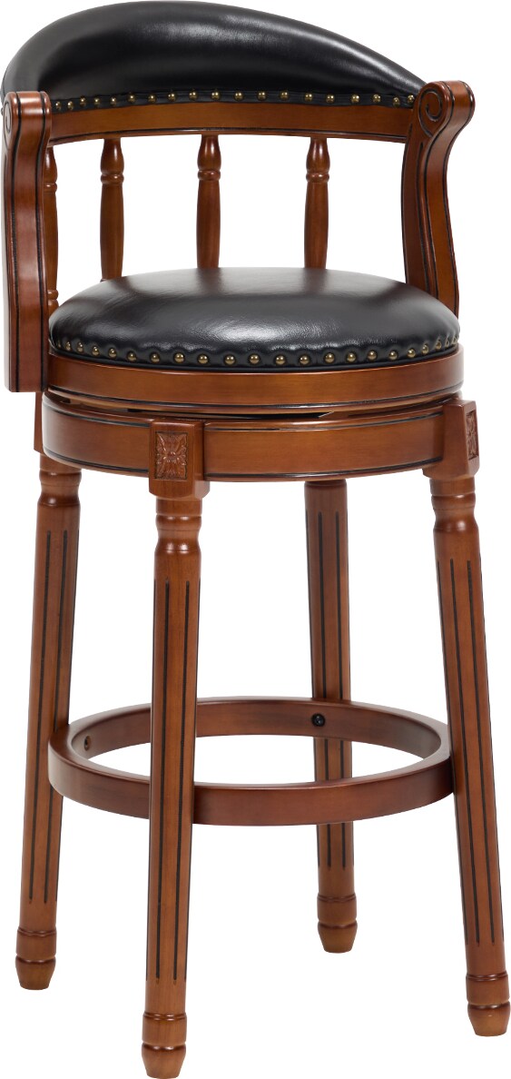 Barhocker 1 Stück aus Echtleder und Holz, schwarz, 360° drehbar, Sitzhöhe 75 cm, mit Rückenlehne