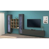 thumbnail of Dmora Wohnzimmermöbel Egidio, Wohnzimmer-Set TV-Möbel mit 3 Türen, Mehrzweck-Wohnmöbel mit Vitrine und LED-Licht, cm 350x30h180, Anthrazit und Ahorn