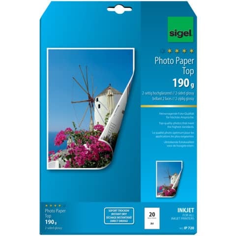 Inkjet Top Fotopapier A4 190g beidseitig bedruckbar hochglänzend 20 Blatt