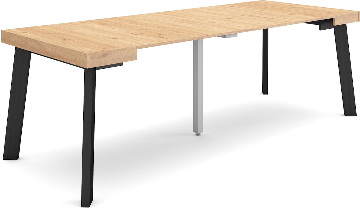 Ausziehbarer Konsolentisch, 222x90x73cm, Für 10 Personen, Holzbeine, Moderner Stil, Eiche _ 312_34