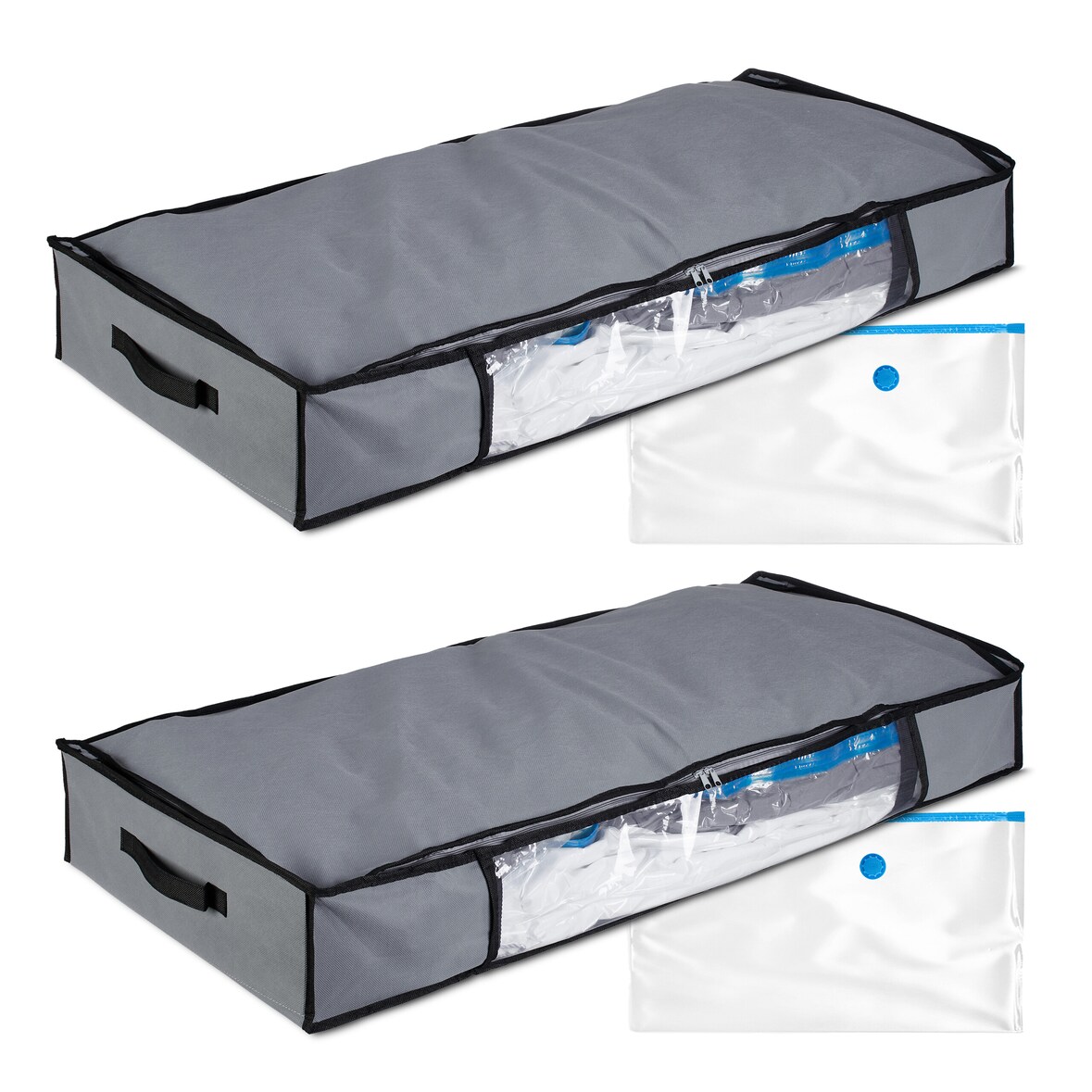 Relaxdays Unterbettkommode Vakuum 2er Set HBT 15x100x45 cm, Kleidung, Bettwäsche, Aufbewahrungstasche Vakuumbeutel, grau