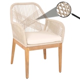 thumbnail of Gartenstuhl | HxBxT 85x58x59 cm | Sitzhöhe 47cm | wetterfest Seilgeflecht Rope Holz Akazie | Beige Kissen Creme-Weiß | Sessel Outdoor Stuhl