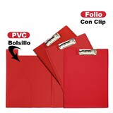 thumbnail of Carpeta de PVC tamaño folio con pinza miniclip escote rojo