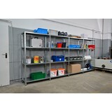 thumbnail of Steck-Grund-/ u 3 Anbauregale, 16 Böden, 1800x4000x350, verz.