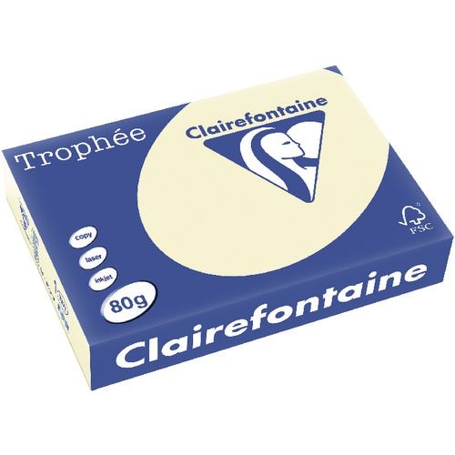 CLAIREFONTAINE Ramette de 500 feuilles papier couleur TROPHEE 80 grammes format A4 Ivoire 1871