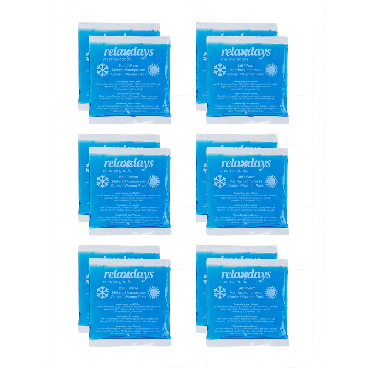 Relaxdays Kühlpads, 12er Set, Kalt-Warm-Kompressen, 14 x 13 cm, Erste Hilfe, wiederverwendbare Gelkühlkompressen, blau
