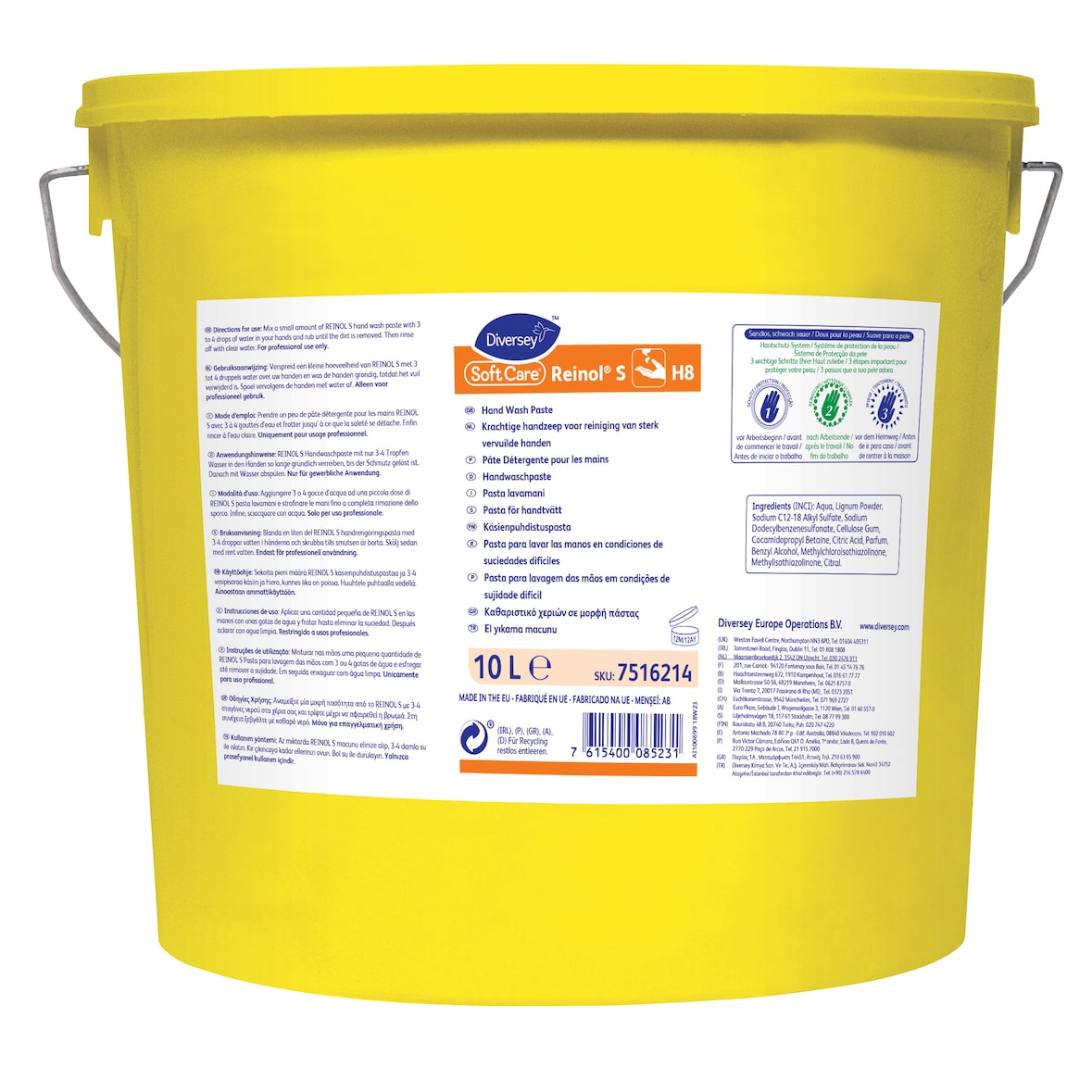 Soft Care Reinol S Handwaschpaste, Reibemittel Holzmehl, Handreinigung intensiv für Industrie und Werkstatt, 10l