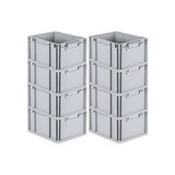 thumbnail of PROREGAL 8x Eurobox NextGen Grip mit Scharnierdeckel & gelben Verschlüssen | HxBxT 22x30x40cm | 20 Liter | Griffe geschlossen | Glatter Boden