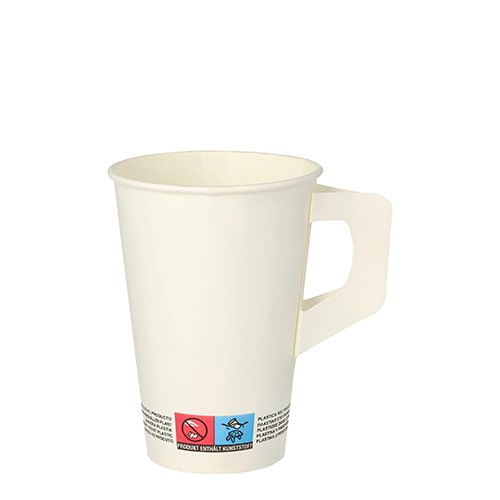 2000 Pappbecher mit Henkel 0,2 l, Ø 7 cm · 9,7 cm weiss für Heißgetränke Kaffee Glühweinbecher