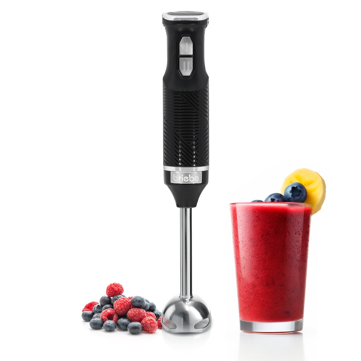 Briebe Elegance Stabmixer, Abnehmbarer Mixfuß, Edelstahlklingen, Ergonomisches Design, HB1173BLK, Schwarz