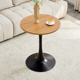 thumbnail of Runder Beistelltisch aus MDF und Metall in Schwarz/Holzoptik, 72 cm hoch, mit Thermoform-Oberfläche und stabilem Mittelfuß