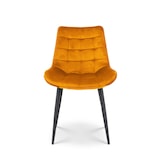 thumbnail of Lot de 2 chaises de salle à manger en velours jaune moutarde – Assise rembourrée confortable – Pieds en métal noir