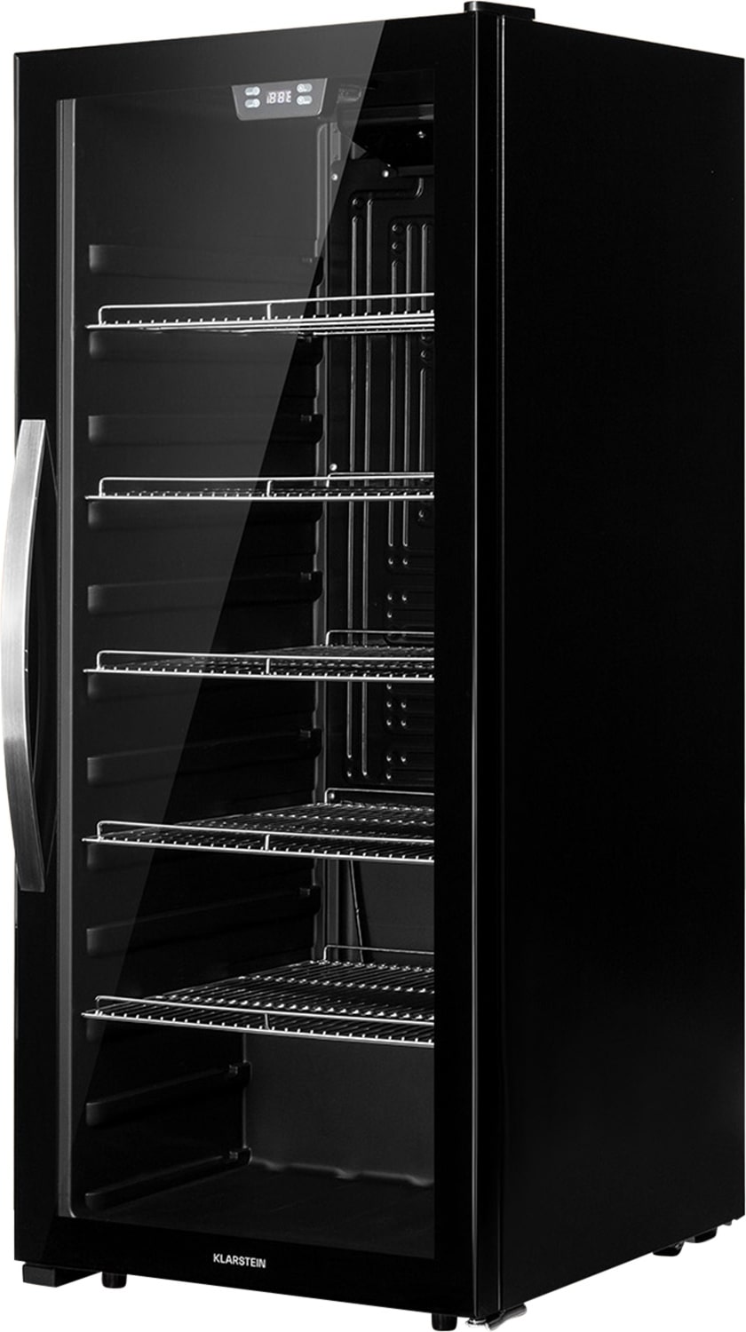 Beersafe 7XL Kühlschrank 242 Liter 5 Böden Panoramaglastür Edelstahl Schwarz