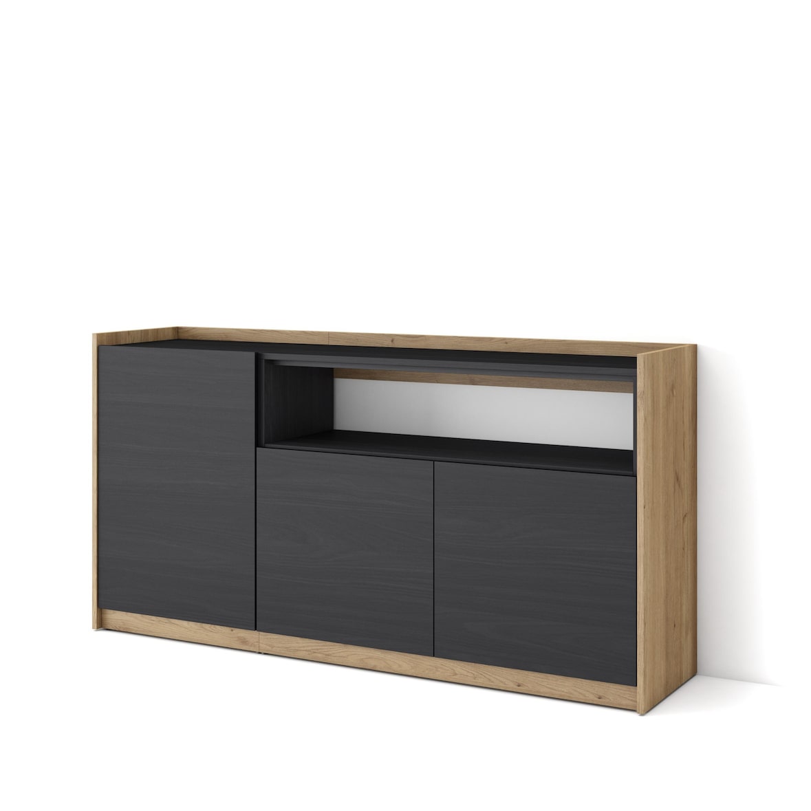 Sideboard, Highboard, 156x80x37 cm, 3 Türen, Wohnzimmer, Küche, Schwarz Eiche