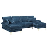 thumbnail of Merax U-Form Sofa, großes Chenille-Sektionssofa für 4-6 Personen, inklusive Rückenkissen und Wurfkissen, Blau