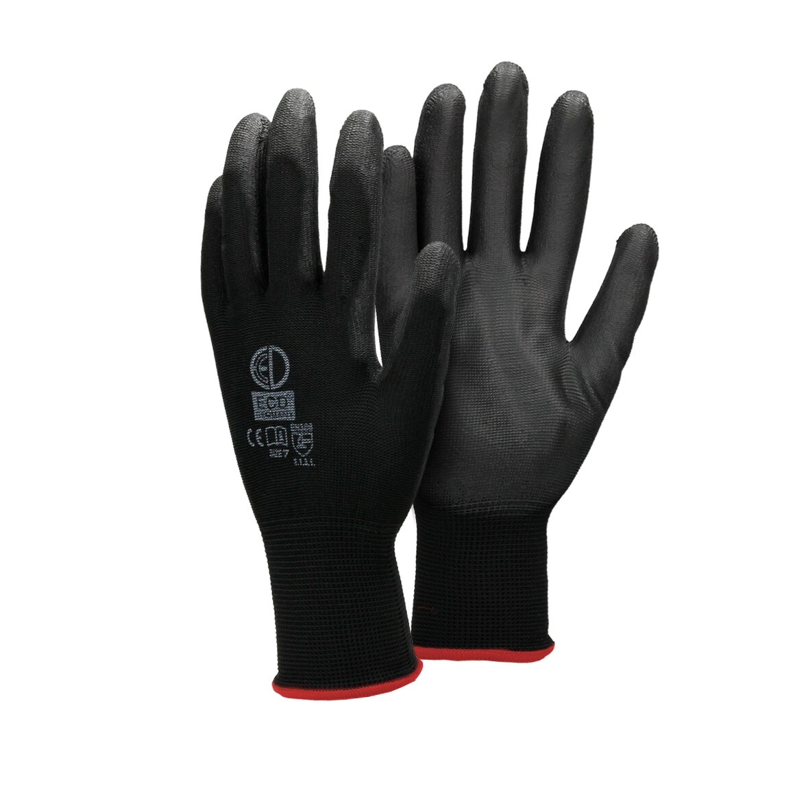 ECD Germany 60 Paar Arbeitshandschuhe PU-Beschichtet Größe 7-S Schwarz Atmungsaktiv Rutschfest Robust Montagehandschuhe