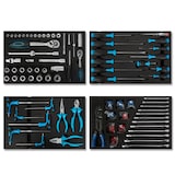 thumbnail of EBERTH gereedschapset 81-delig voor wagen, schuimrubber inleg, hardmetaal, ergonomisch, 4 laden, werkplaats, blauw