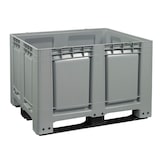 thumbnail of Palettenbox mit Deckel LxBxH: 1200 x 1000 x 790 mm geschlossen mit 3 Kufen in grau