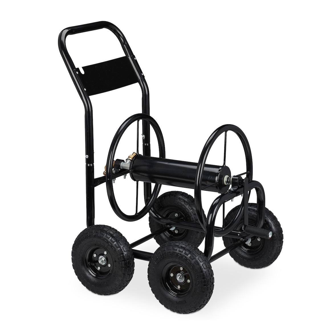 Relaxdays Schlauchwagen Metall, fahrbare Schlauchtrommel, Metall, bis 75 m Schlauch, mit Handkurbel, 4 Räder, schwarz
