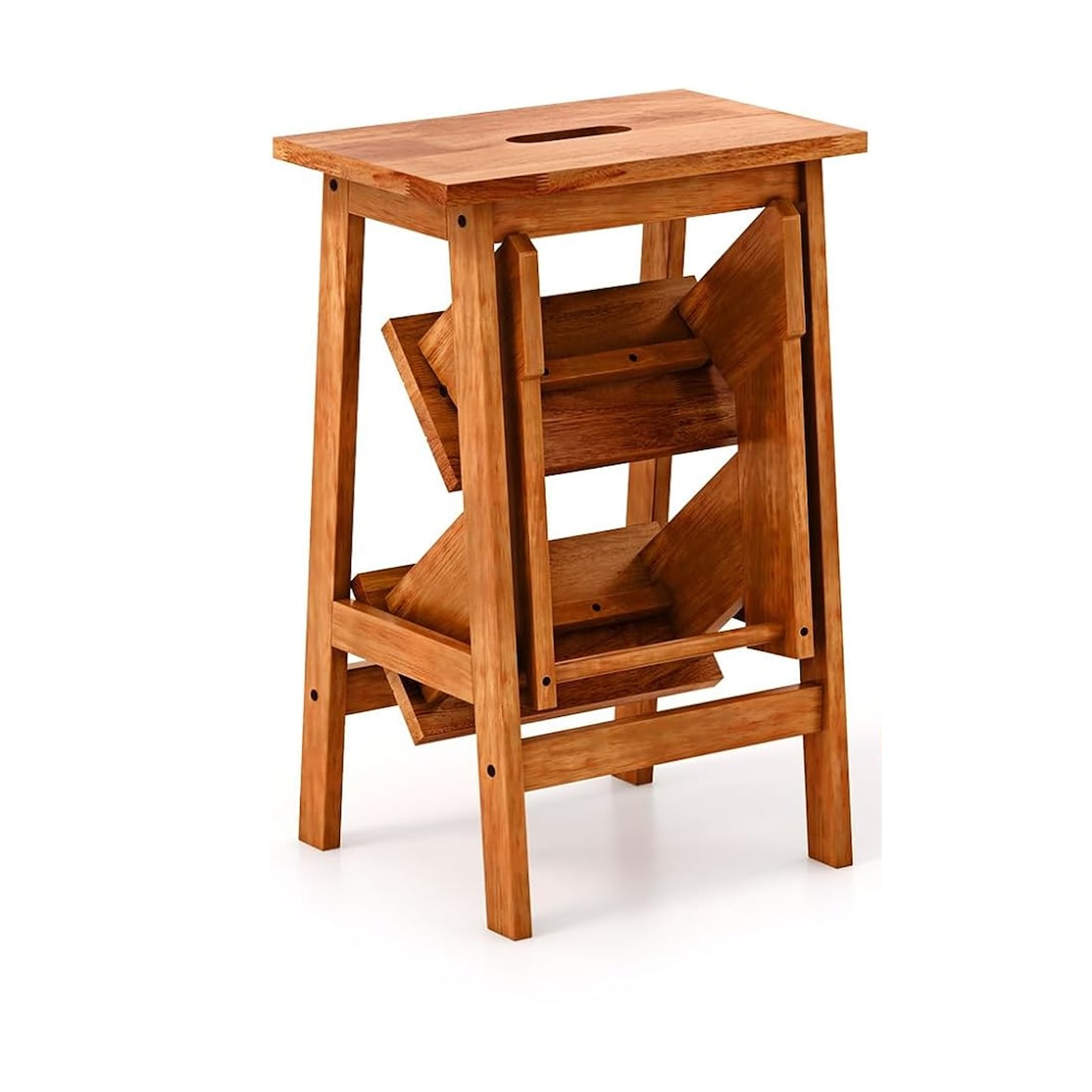 COSTWAY Banquinho, escada dobrável de 3 degraus, cadeira com alça, até 270 kg (castanho)