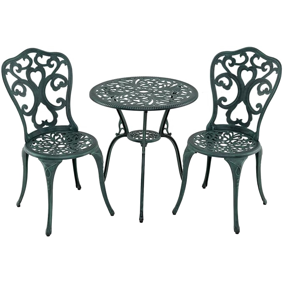 Conjunto de muebles de jardín de 3 piezas COSTWAY, mesa bistró con 2 sillas, resistente a la intemperie, aluminio fundido