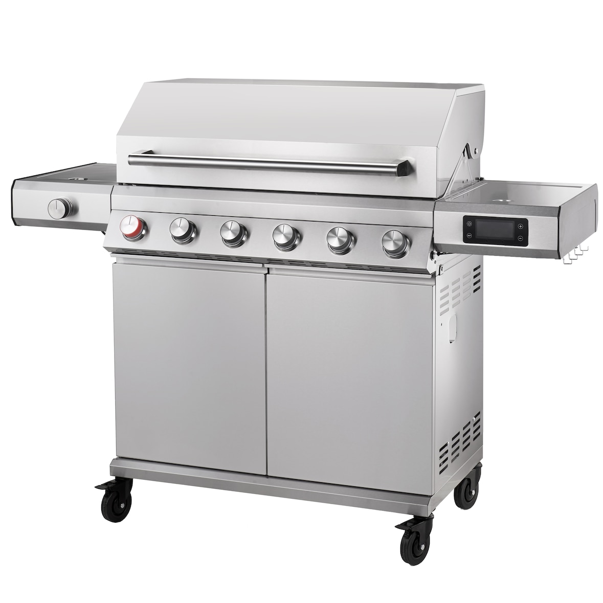 Tarrington House Barbecue à gaz 6+1 brûleurs GLENWOOD, acier inoxydable, thermostat électrique,  puissance 24,5 kW, 68 x 120 x 99cm, 4 roues, argent