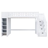 thumbnail of Hochbett 90x200 mit Stauraumleiter, Regalen und klappbaren Stauschränken, platzsparend, modernes Design, kreative Raumnutzung, Weiß