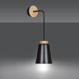 thumbnail of Applique 1 Luce Lancillotto A Cono In Acciaio Nero E Legno Naturale